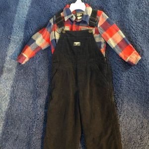 Oshkosh overall and plaid long sleeve